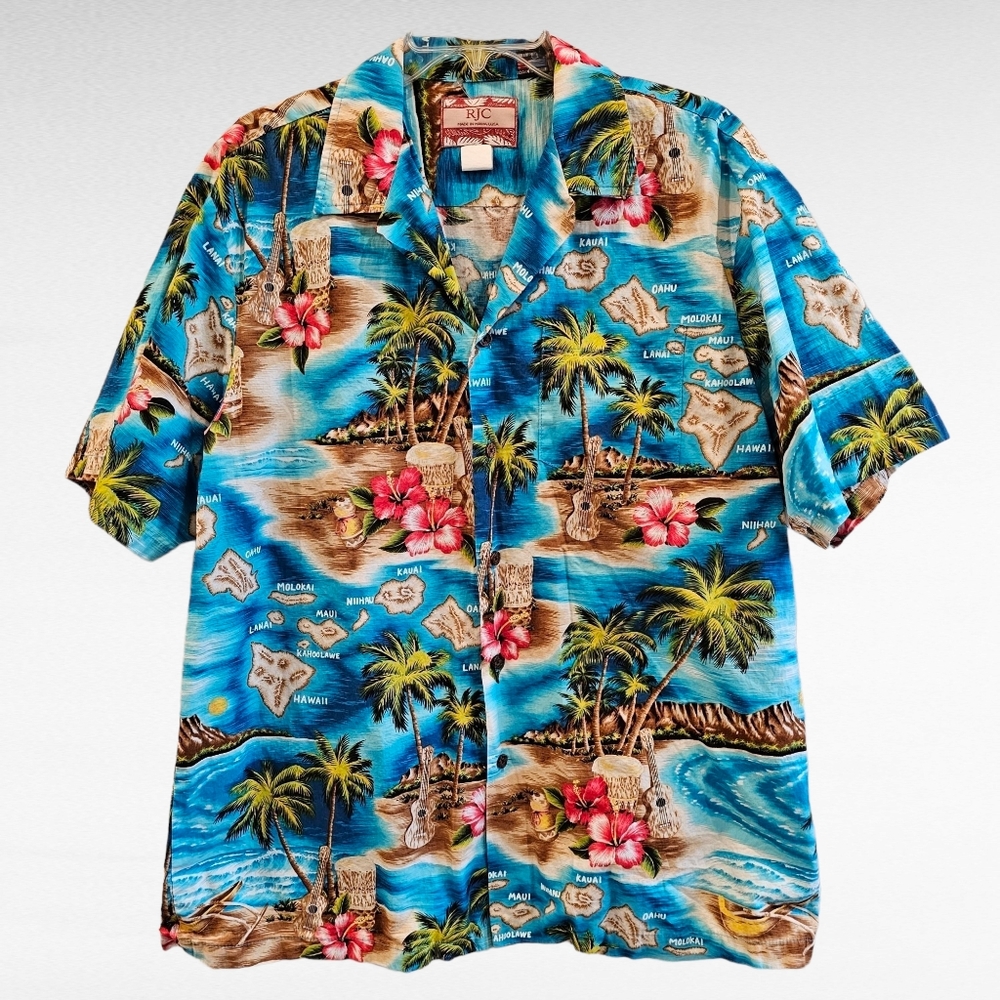 RJC Men's Hibiscus Hawaiian Islands Hawaiian Shirt Size XL